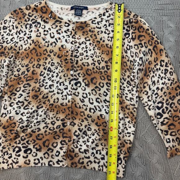 Boston Proper Silk Blend Sequin & Leopard Print Cardigan ~ Small - Picture 10 of 12